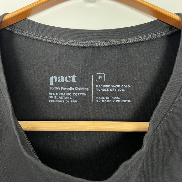 Pact Black Organic Cotton Long Sleeve Crew Neck T Shirt Women Size Medium - Picture 3 of 6